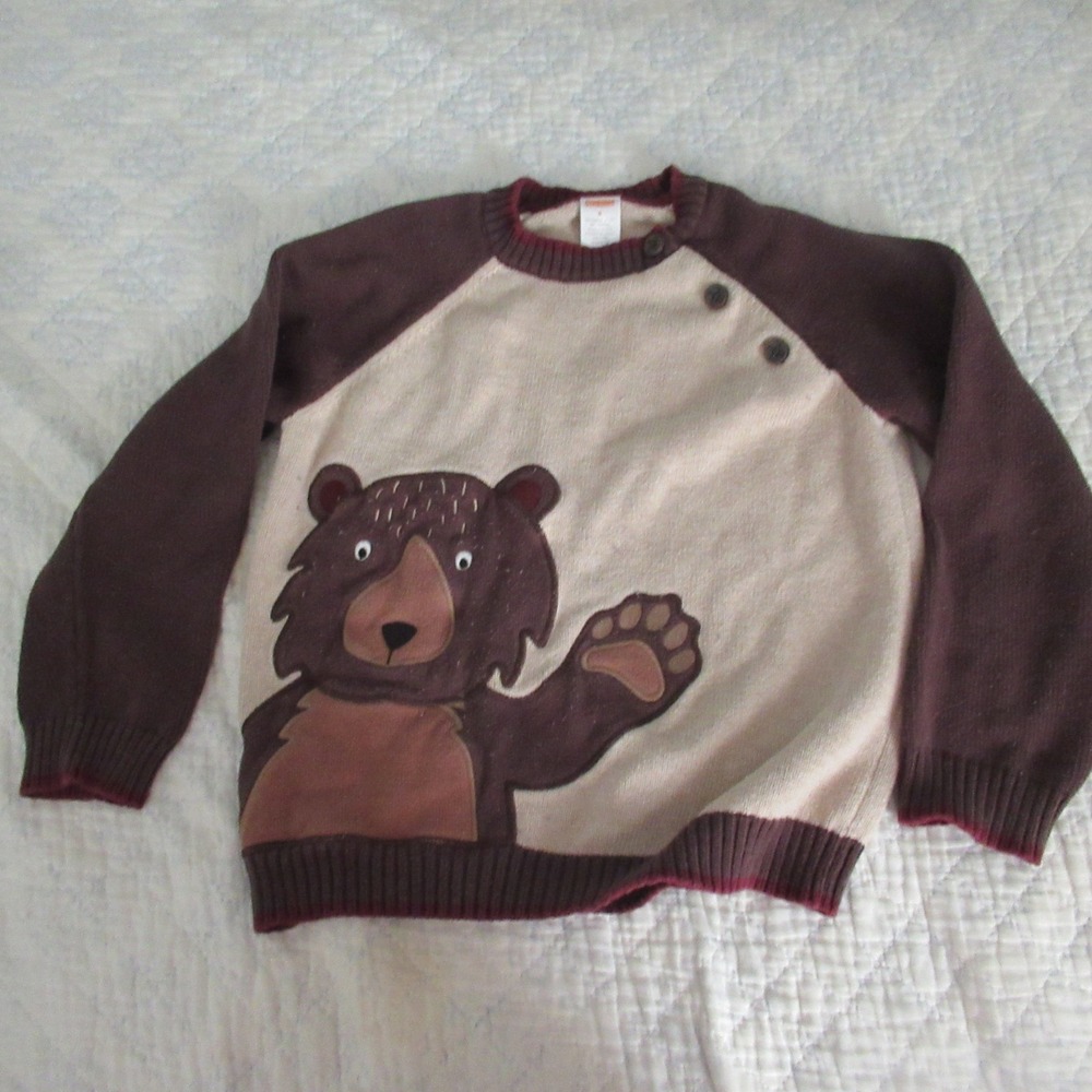 Gymboree Sweater Kids 6 Brown Cream Waving Bear Raglan Cotton Knit